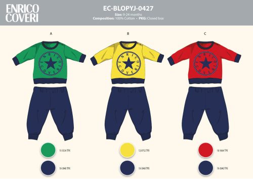 Pijama de bebé largo y delgado Enrico Coveri - pijama de 100% algodón - amarillo-azul oscuro - 92