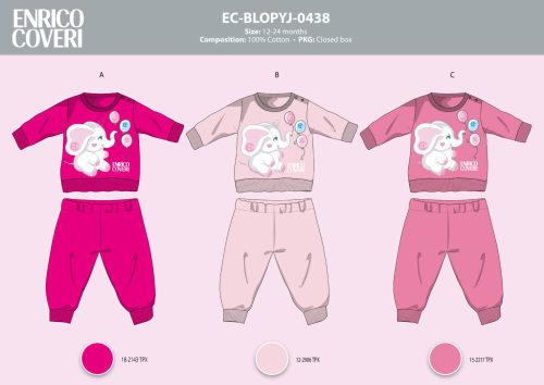 Pijama de bebé largo y delgado Enrico Coveri - pijama de 100% algodón - con estampado de elefante - rosa claro - 80