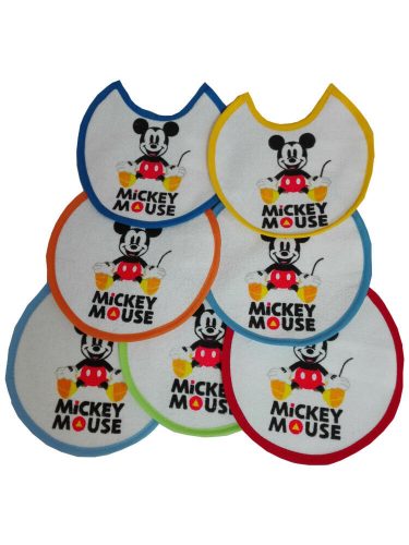 Pack de 7 baberos de Mickey Mouse - babero de algodón - 16x16 - azul claro-azul medio-azul oscuro-amarillo-naranja-rojo-verde
