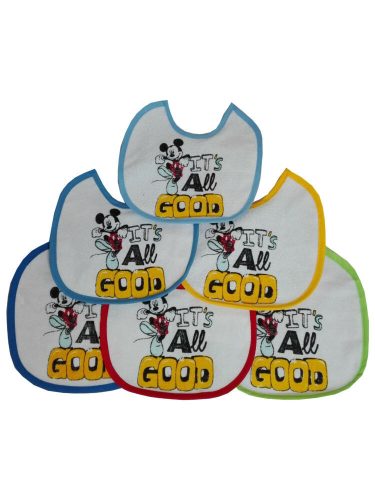 Pack de 6 baberos de Mickey Mouse - babero de algodón - azul claro-azul medio-azul oscuro-amarillo-rojo-verde