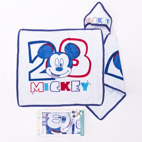 Toalla con capucha de Mickey para bebé - toalla de bebé de algodón - blanco-azul oscuro