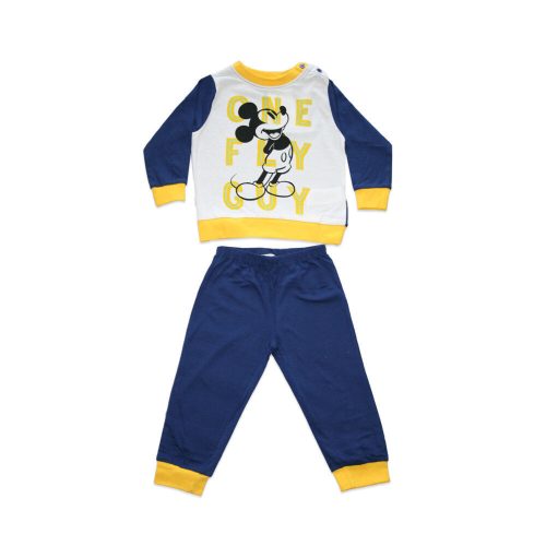 Pijama de bebé de algodón fino de manga larga - Mickey Mouse - One fly guy con estampado - Jersey - azul oscuro-amarillo - 80