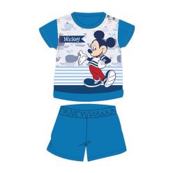  Pijama de bebé de algodón de manga corta de verano - Disney Mickey Mouse - a rayas - azul medio - 92