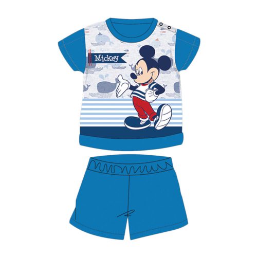 Pijama de bebé de algodón de manga corta de verano - Disney Mickey Mouse - a rayas - azul medio - 92