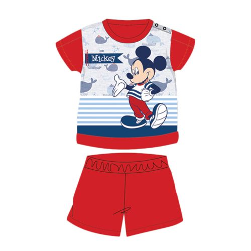 Pijama de bebé de algodón de manga corta de verano - Disney Mickey Mouse - a rayas - rojo - 92