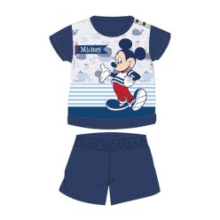   Pijama de bebé de algodón de manga corta de verano - Disney Mickey Mouse - a rayas - azul oscuro - 92