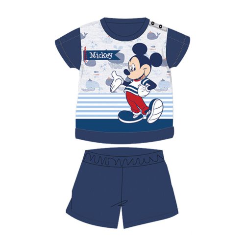 Pijama de bebé de algodón de manga corta de verano - Disney Mickey Mouse - a rayas - azul oscuro - 92