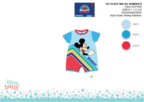 Enterizo de verano de bebé Mickey Mouse de Disney con mangas cortas - azul claro-rojo - para bebés de 0 a 1 mes