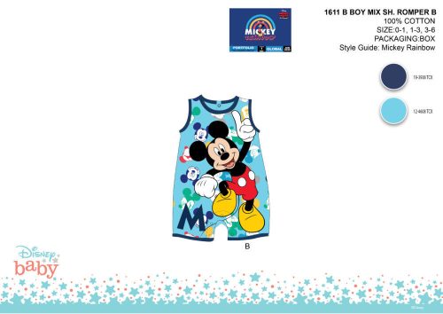 Enterizo de verano de bebé Mickey Mouse de Disney sin mangas - azul claro-azul oscuro - para bebés de 0 a 1 mes