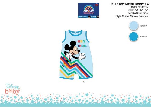 Enterizo de verano de bebé Mickey Mouse de Disney sin mangas - con la inscripción "Hey There" - azul claro-azul - para bebés de 0 a 1 mes