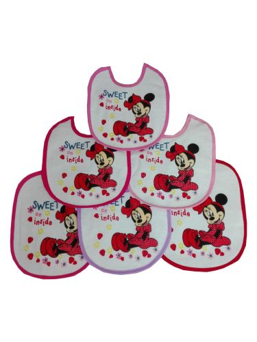 Pack de 6 baberos de Minnie Mouse - babero de algodón - rosa claro-rosa-rosa oscuro-rosa-pink-rojo-lila