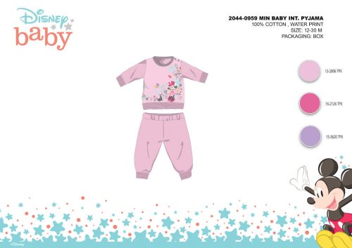Pijama de bebé de interlock de algodón de invierno - Disney Minnie Mouse - rosa claro - 98