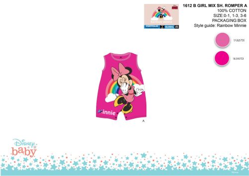 Disney Minnie ratón mono sin mangas para bebé - con estampado de arcoíris - rosa-rosa - para bebés de 0-1 mes