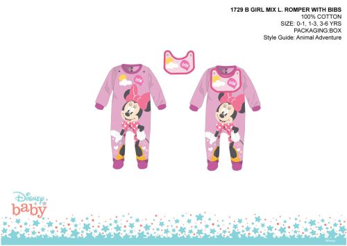 Enterizo de bebé Minnie Mouse de Disney con delantal - rosa claro-lila - para bebés de 1 a 3 meses