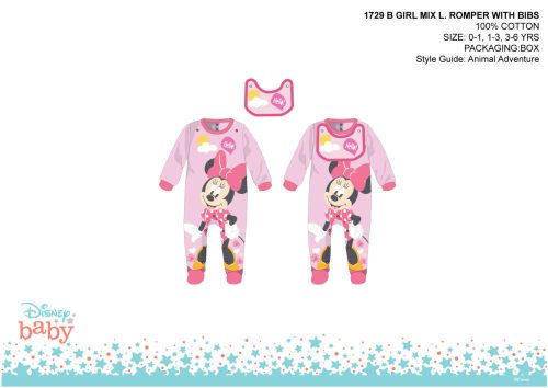 Enterizo de bebé Minnie Mouse de Disney con delantal - rosa claro-rosa - para bebés de 1 a 3 meses