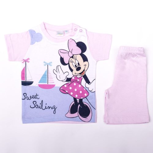 Conjunto de verano de algodón para niñas Minnie Mouse - conjunto de camiseta y pantalón corto - rosa claro - 86