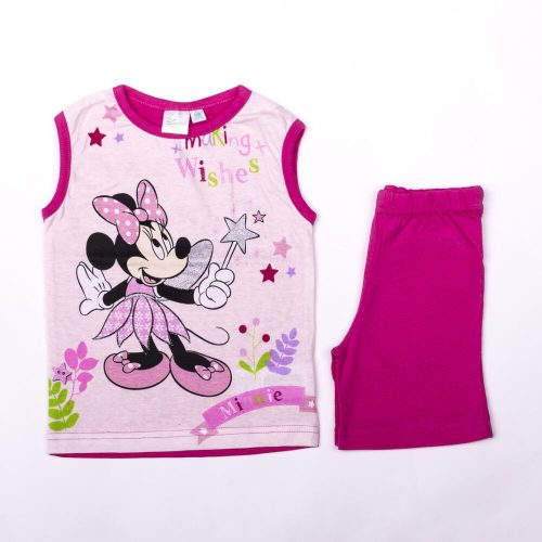 Conjunto de verano de algodón para niñas Minnie Mouse - conjunto de camiseta y pantalón corto - rosa claro - 80