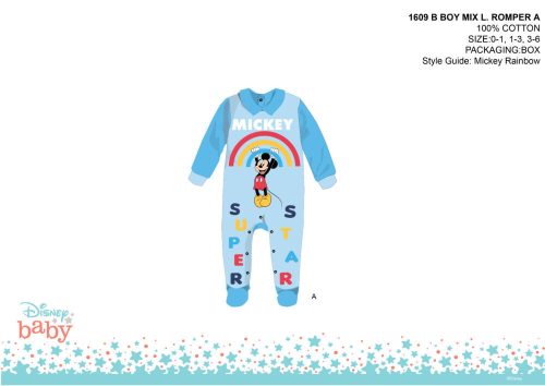 Rompers de bebé de Mickey Mouse de Disney - con cuello - azul claro-azul claro - para bebé de 1-3 meses