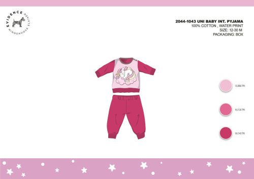 Pijama de bebé de interlock de algodón de invierno - Unicornio - rosa - 92