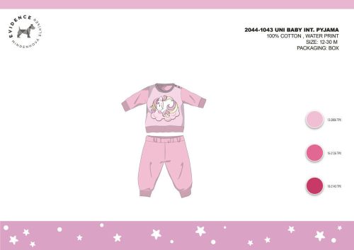 Pijama de bebé de interlock de algodón de invierno - Unicornio - rosa claro - 92