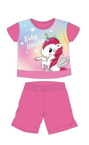 Pijama de bebé unicornio de verano de manga corta - pijama de algodón jersey - rosa oscuro - 86