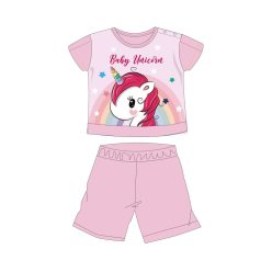  Pijama de bebé unicornio de verano de manga corta - pijama de algodón jersey - rosa claro - 92
